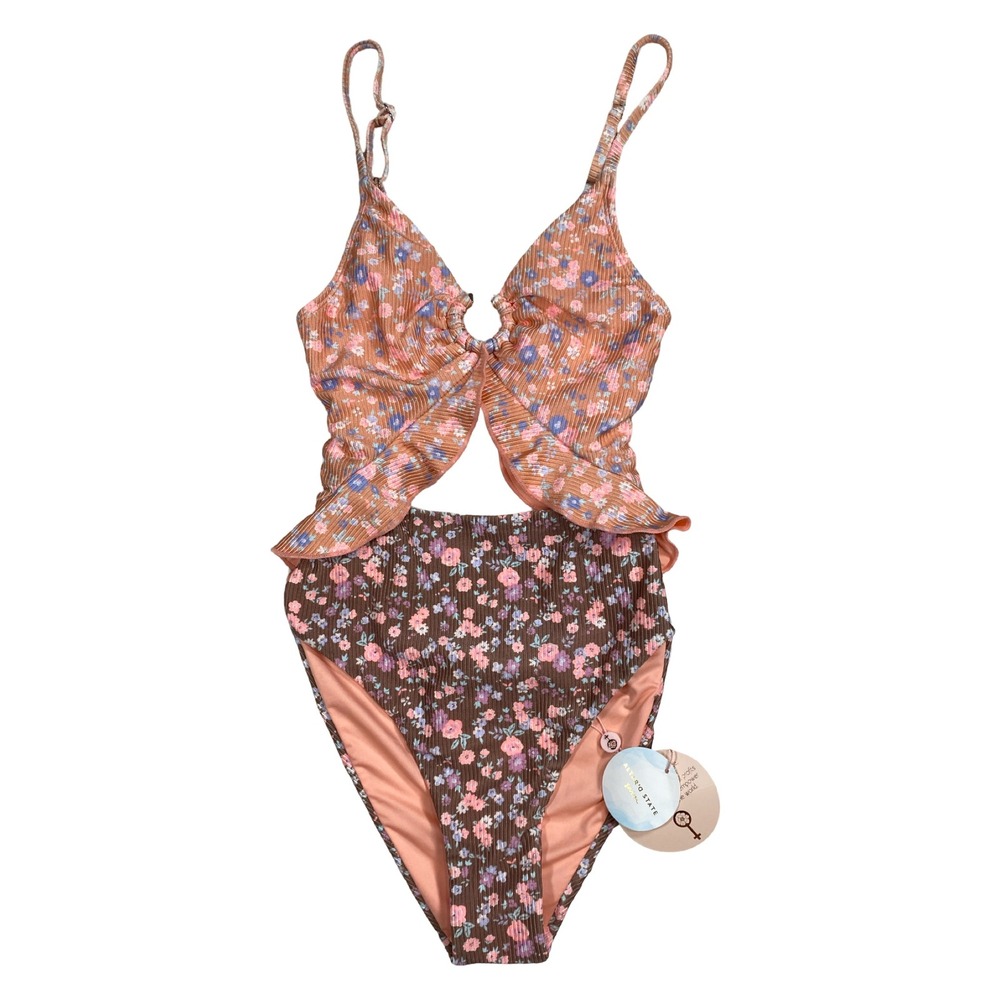Altar'd State Floral‎ Ribbed Cutout One Piece Swimsuit Medium NWT